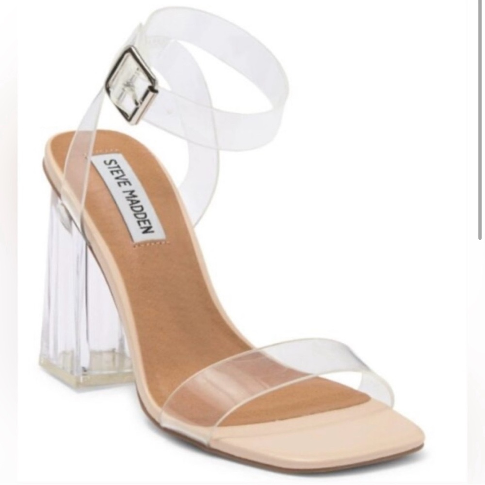 Steve Madden Cream Heels with Clear Straps and Block Heel